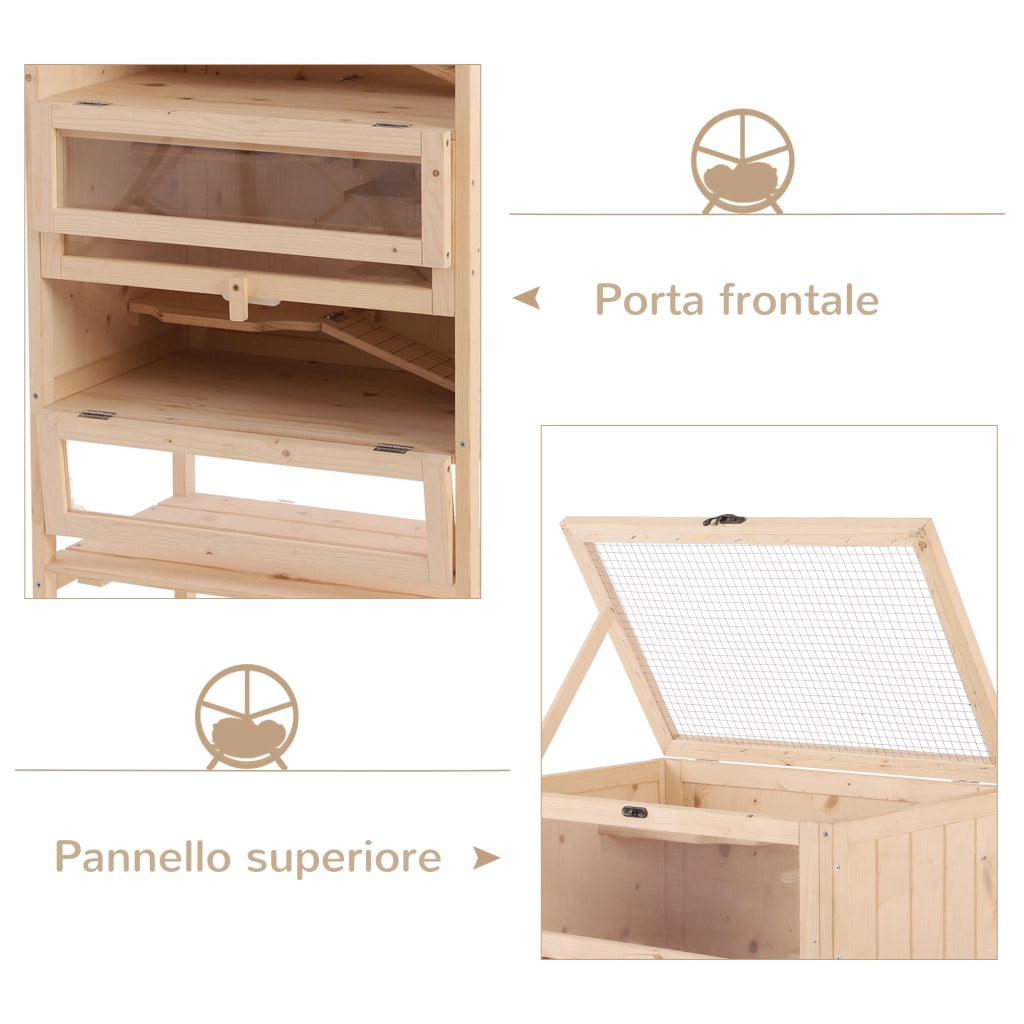 Gabbia per Criceti e Porcellini d'India in Legno Massello con Ripiani e Rampe ¨C zephmum ¨C 60x40x120cm