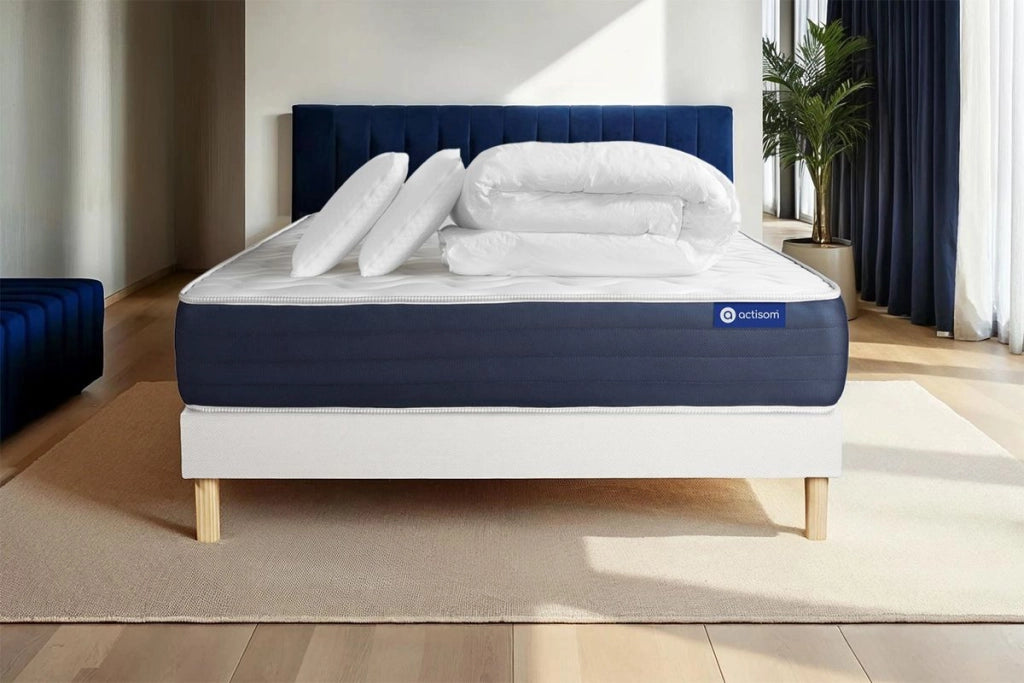 Pacchetto letto completo - Materasso 200x200cm + Box spring con doghe (kit) + 2 cuscini + Piumino - Actiflex Sleep