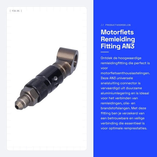 Fitting di rimessa AN3 - Lega di alluminio - Connettore di chiusura rapida - Slang di rimessa/olio/carburante - Elevate prestazioni - Minima diametro esterno - Slang di freno
