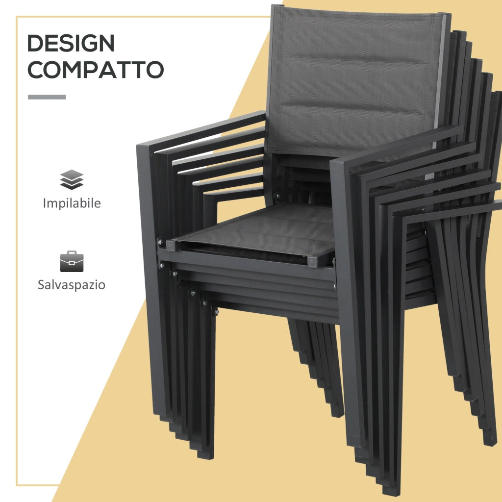 Set da giardino con tavolo allungabile in vetro e 6 sedie ¨C Xylo ¨C Grigio scuro