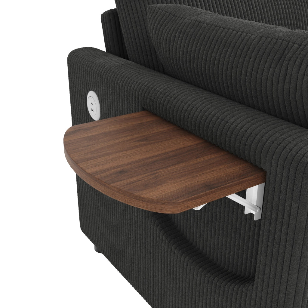 Divano letto estraibile 2 posti con porta USB e USB-C tavolino pieghevole e tasca laterale in velluto a coste grigio