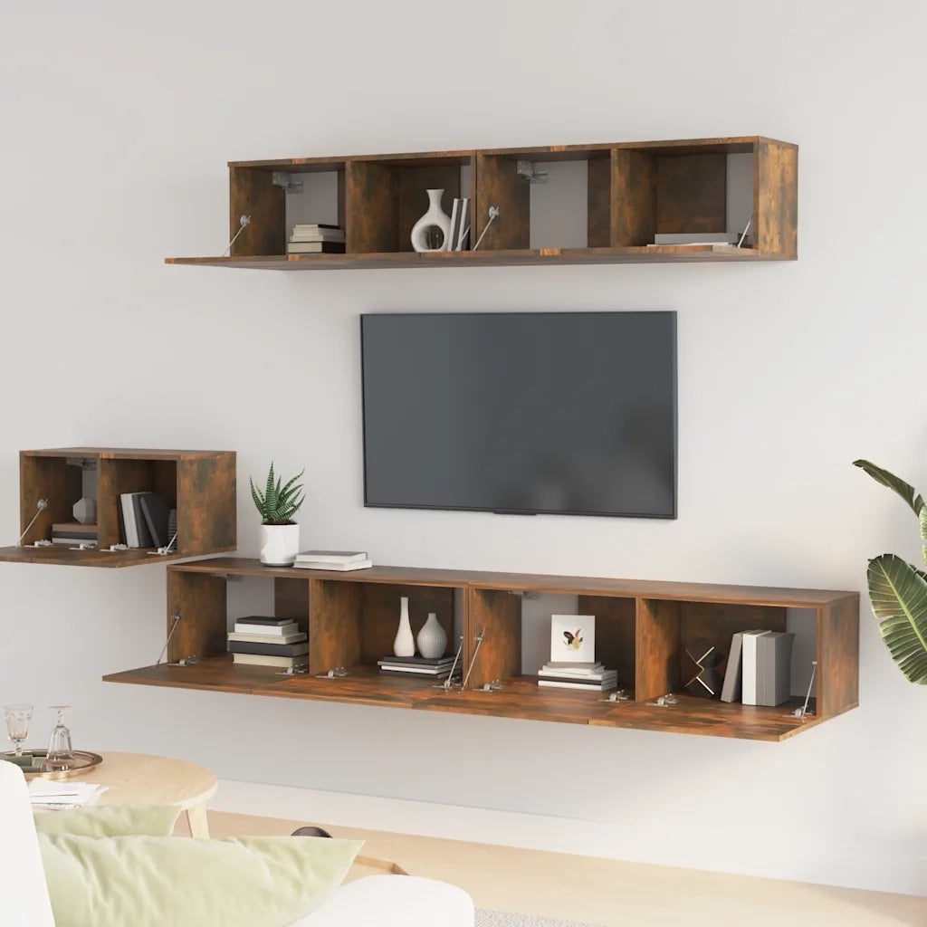 Set di Mobili Porta TV 5 pz | Armadietto TV | Mobile Porta TV Rovere Fumo in Legno Multistrato