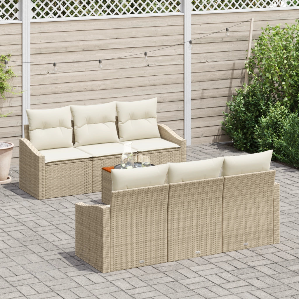 Set Divano da Giardino 7 Pezzi con Cuscini Beige Polyrattan Acacia