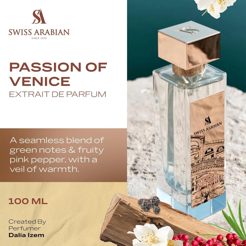 Passion of Venice - Estratto di profumo unisex, 100 ml, una lussuosa fusione di note verdi, gelsomino e muschio ambrato caldo, un profumo accattivante e intemporale