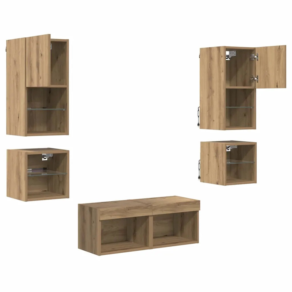 Unit¨¤ per TV a Muro 8 pz | Armadietto TV | Mobile Porta TV Rovere artigianale Legno multistrato