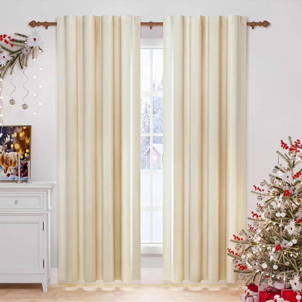 2 x Tende Oscuranti per Camera da Letto, Soggiorno, 140 x 270 cm, con Nastro Trasparente in Velluto Termico, Beige