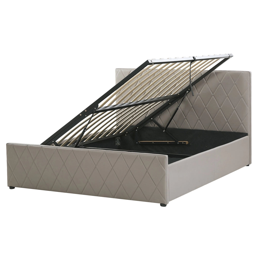Letto contenitore Tappezzeria in pelle sintetica color talpa 160 x 200 cm con base a doghe Testiera trapuntata a diamante