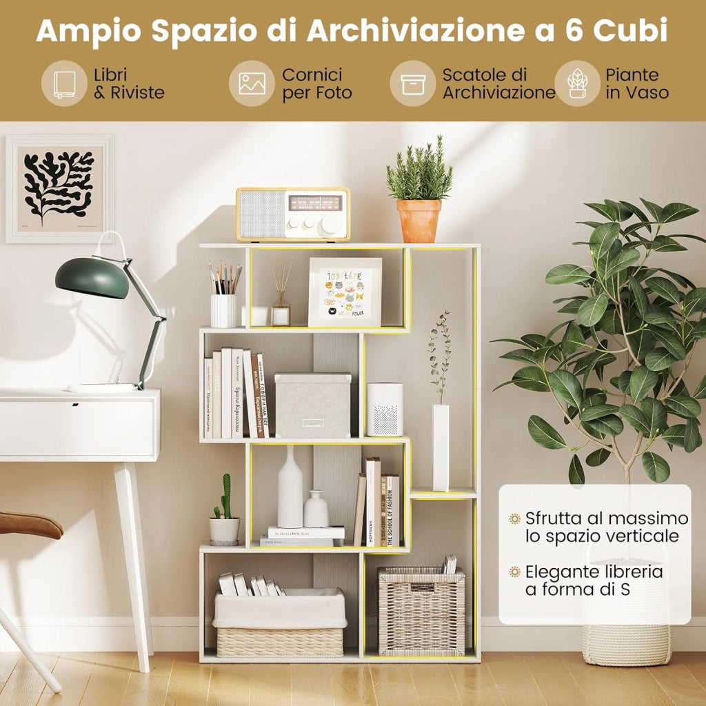 Libreria Geometrica Aperta, Scaffale a 6 Cubi con Kit Anti-Ribaltamento, Mensola Espositiva per Camera da Letto Studio Soggiorno, 80 x 30 x 119 cm (Bianco)
