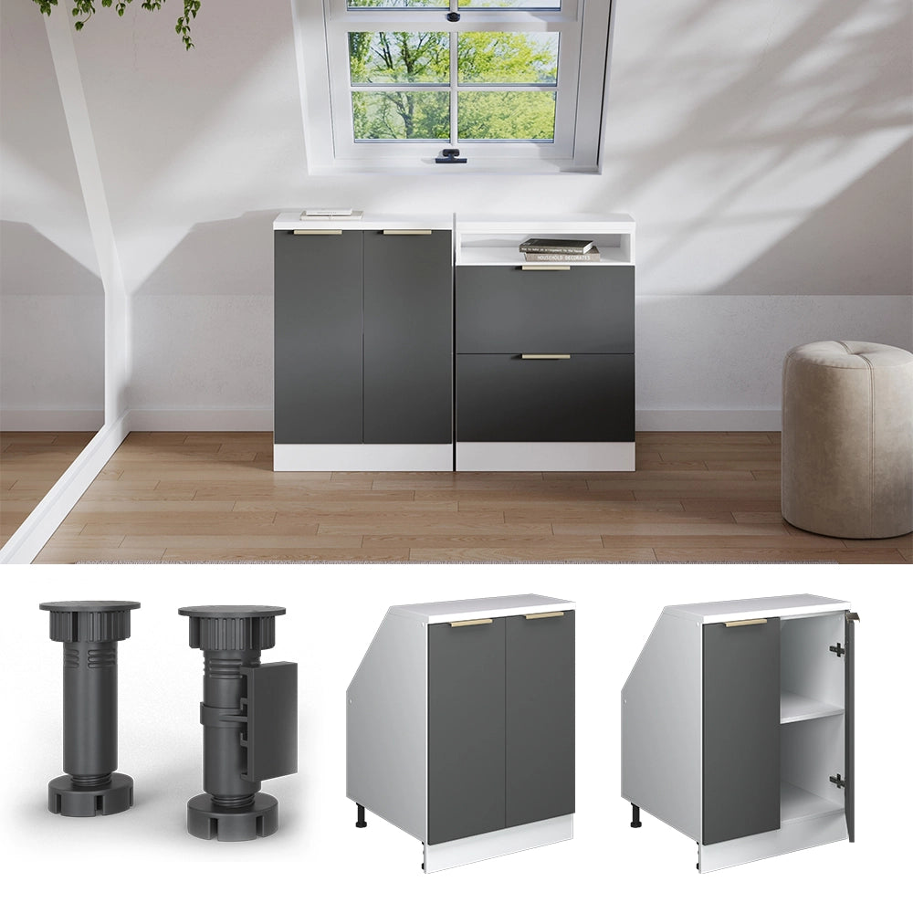 Mobile sottotetto Rion Antracite-oro/Bianco 60 x 83.8 cm con 2 porte, carcassa 60 cm profondità Vicco