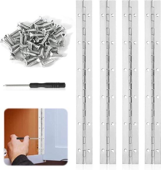 Scharniere 30 cm pianoband acciaio inossidabile - 4 pezzi con viti - scharniere pianistici per porte, finestre e cassetti.