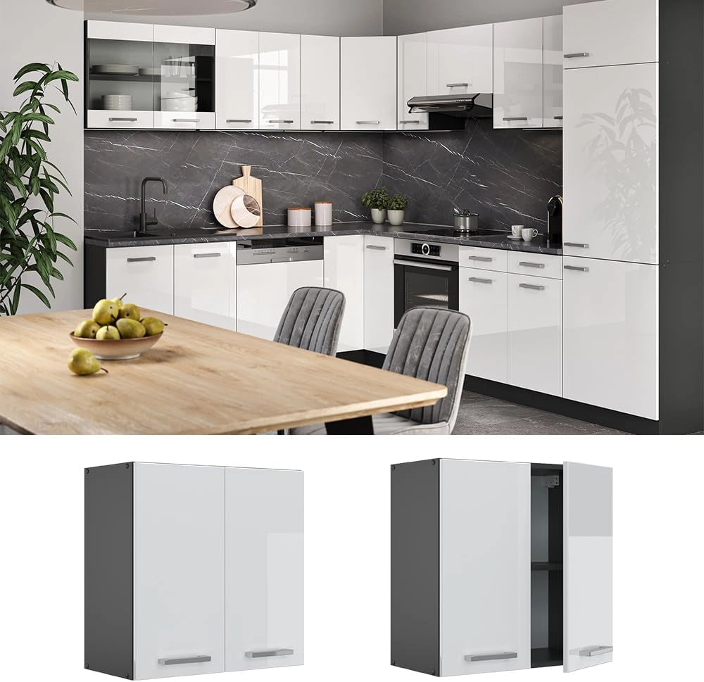 Pensile da cucina R-Line, Bianco lucido, 60 cm, per la libera combinazione all'interno di sistemi cucina modulari