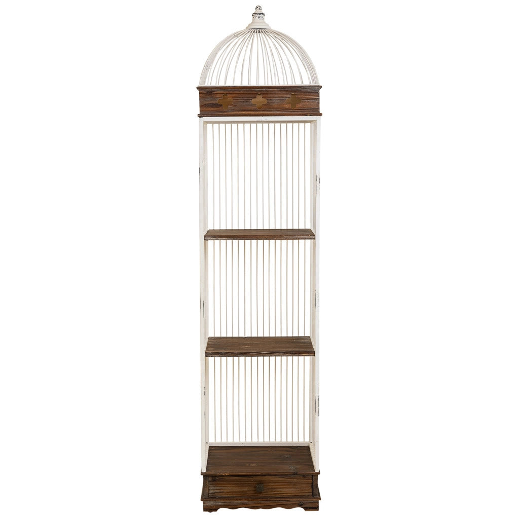 Scaffale, legno bianco e metallo, 3 ripiani, 1 cassetto 41x31x172h cm