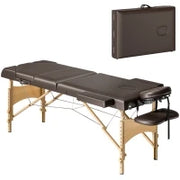 Lettino Massaggio Pieghevole in Legno a 3 Zone con Altezza Regolabile Poggiatesta Braccioli 215x60x64-89 cm Marrone