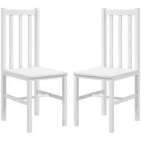Set di 2 Sedie da Pranzo con Schienale Alto a Doghe e Struttura in Legno di Pino 38,5x47,5x99 cm Bianco