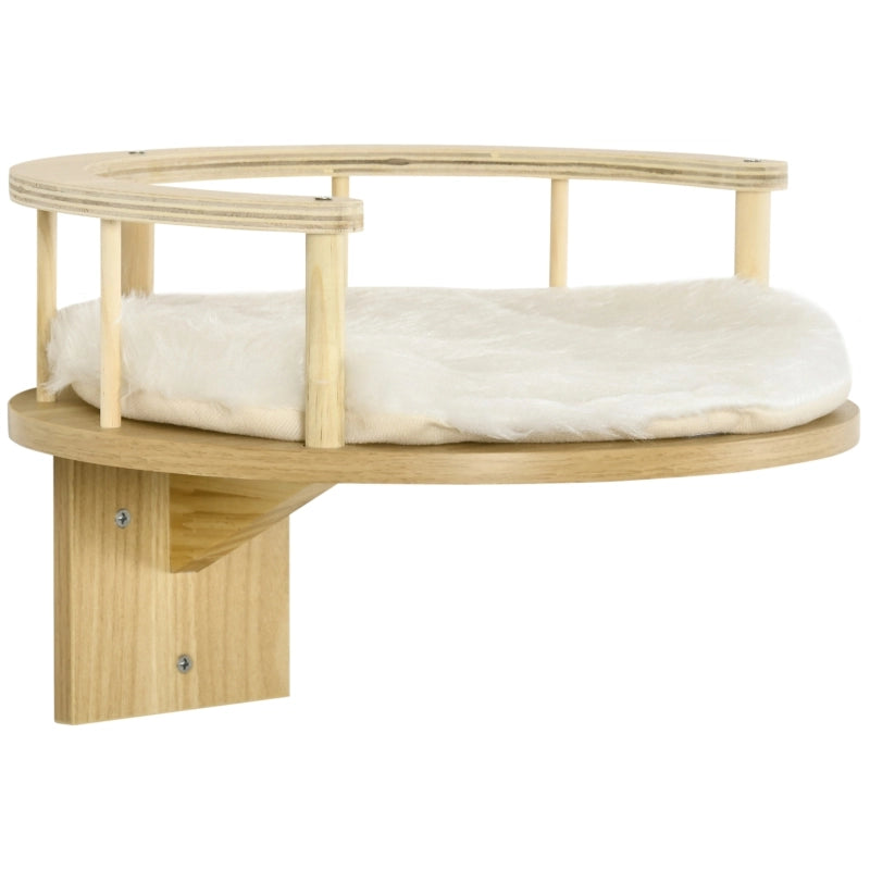 Lettino da parete per gatti con cuscino rimovibile, rotondo, rovere, Ø34 x 10,5 cm