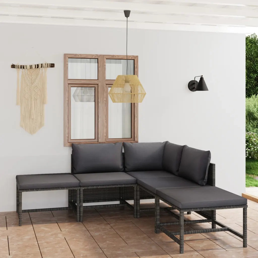 Set Divani da Giardino 6 pz con Cuscini in Polyrattan Grigio cod mxl 36277