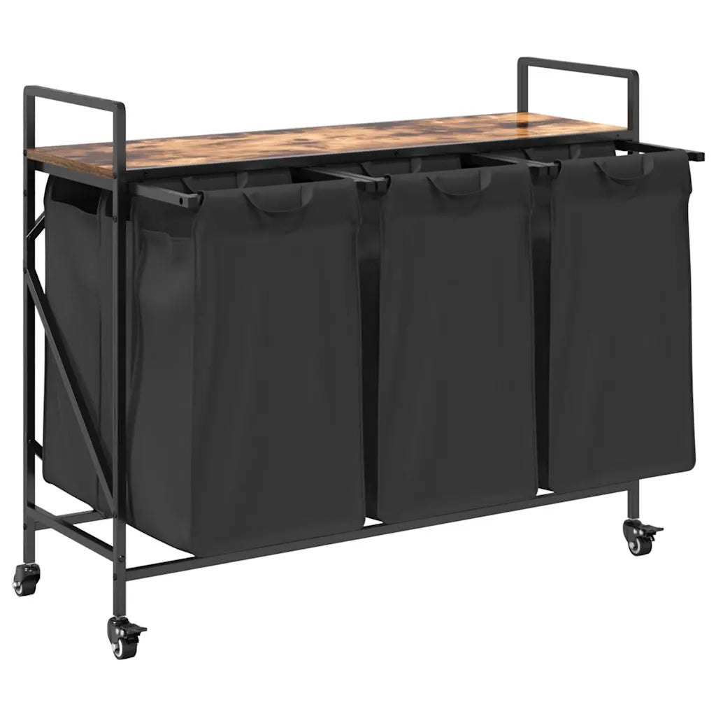 Cesto della Biancheria 3 Scomparti con Ruote Rovere Fumo 859092