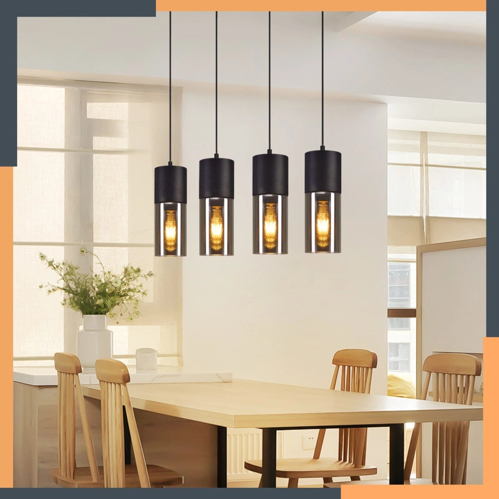 Lampada a sospensione ZMH per sala da pranzo 4 fiamme attacco E27 nera lampada a sospensione per cucina corridoio