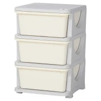 Organizzatore dei giocattoli per bambini con cassetti a 3 livelli, scatole di plastica, 37 x 37 x 56,5 cm, crema