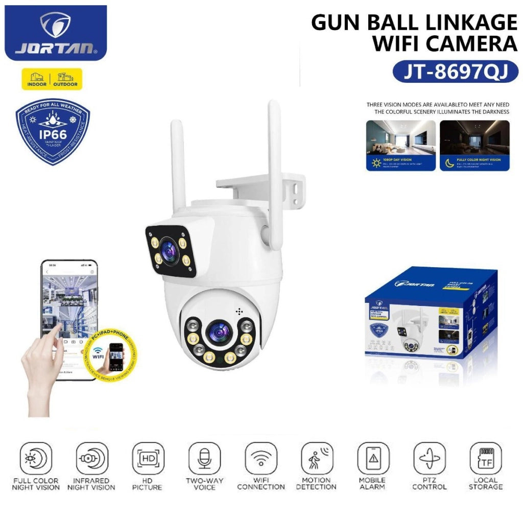 TELECAMERA VIDEOSORVEGLIANZA WIFI DOPPIA LENTE LED 3.6MM 2 ANTENNE JT-8697QJ