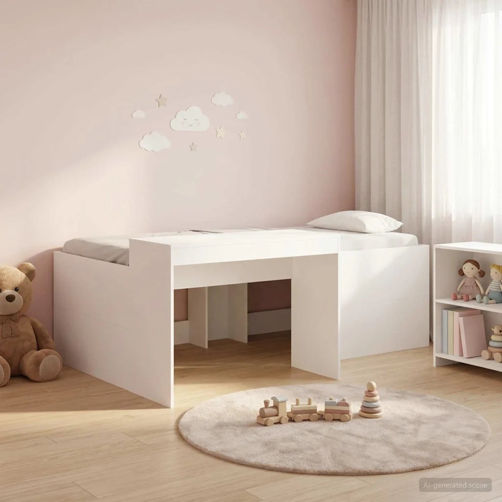 Letto alto per bambini con scrivania Bianco 75 x 190 cm