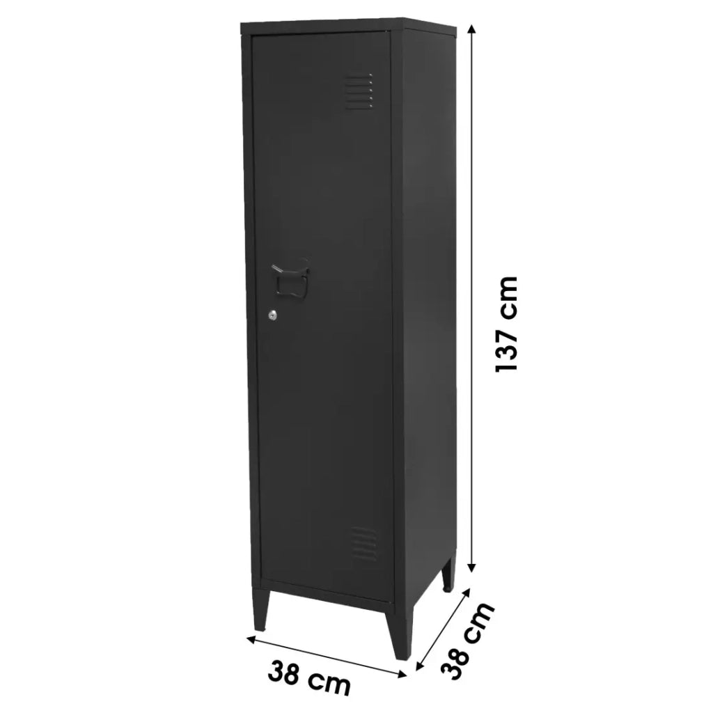 Armadietto spogliatoio per ufficio a 1 anta – Stile industriale, dimensioni 38x38x137 cm, colore nero