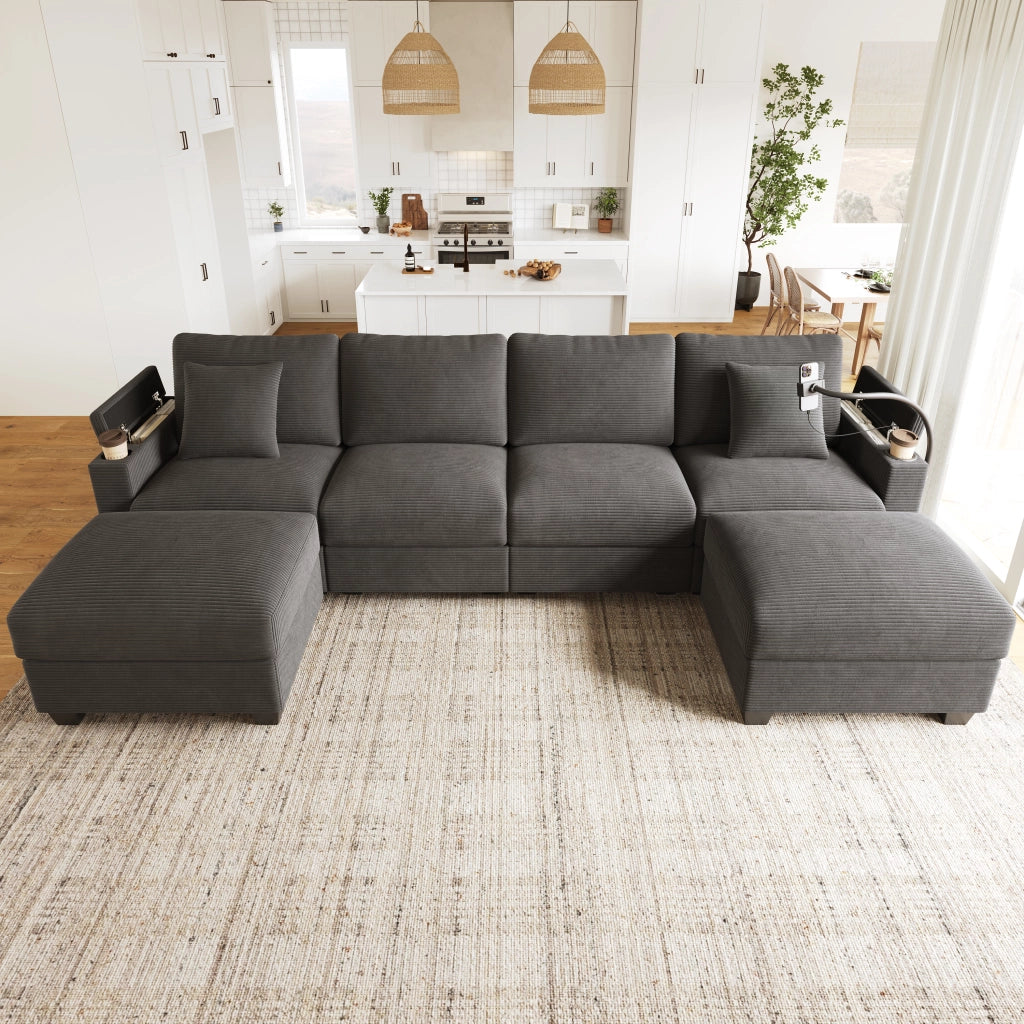 DIVANO MODULARE ANGOLARE 275,5x139x87 cm in velluto a coste grigio