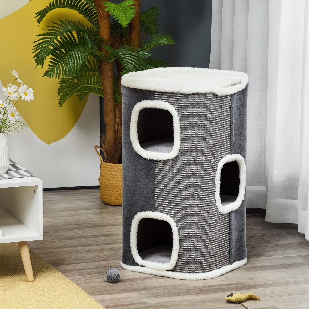 Tiragraffi per Gatti a 2 Livelli con Cuscino ¨C zephmum ¨C Grigio 40x40x49 cm