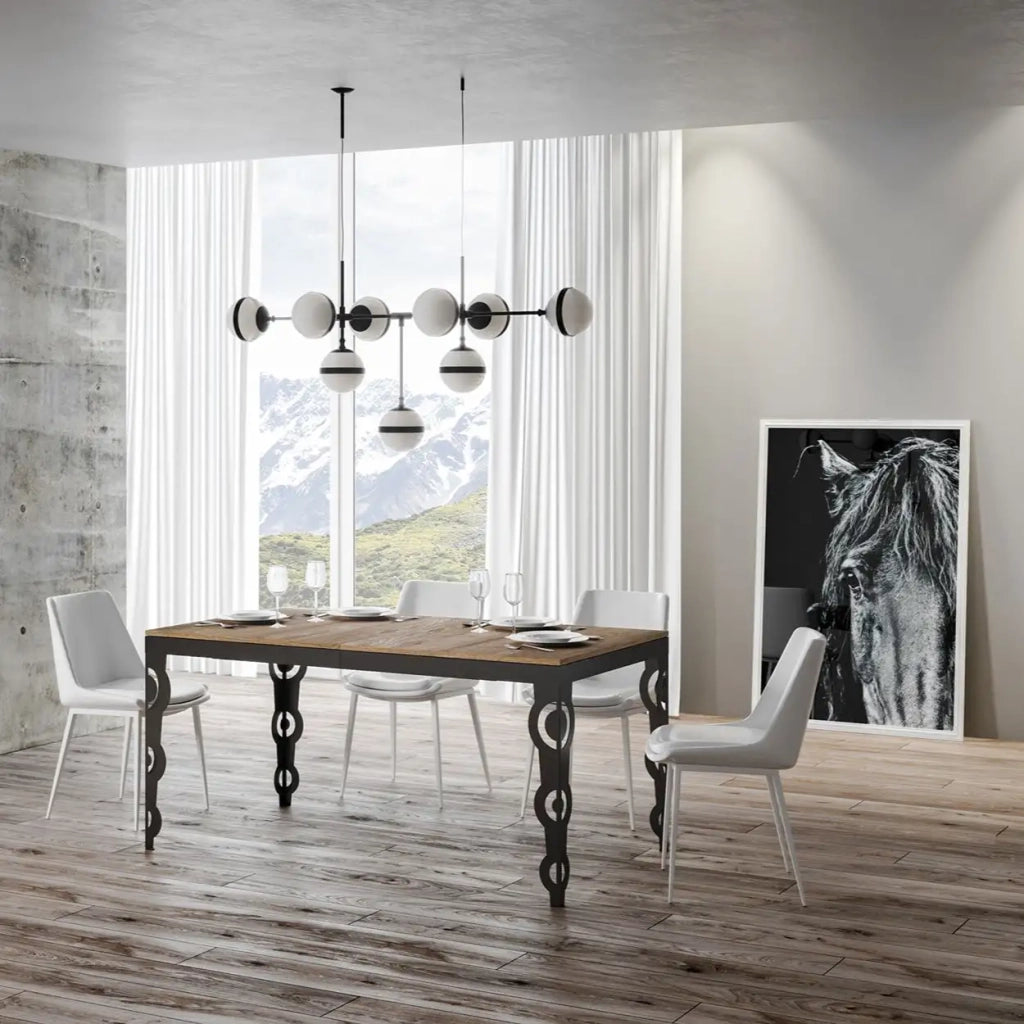 Tavolo allungabile 160/420x90 cm Karamay Evolution colore quercia natura telaio e gambe antracite