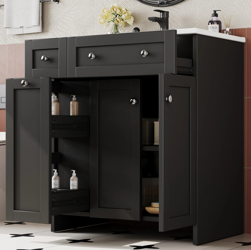 Mobile lavabo da bagno freestanding nero 76x47x86 cm