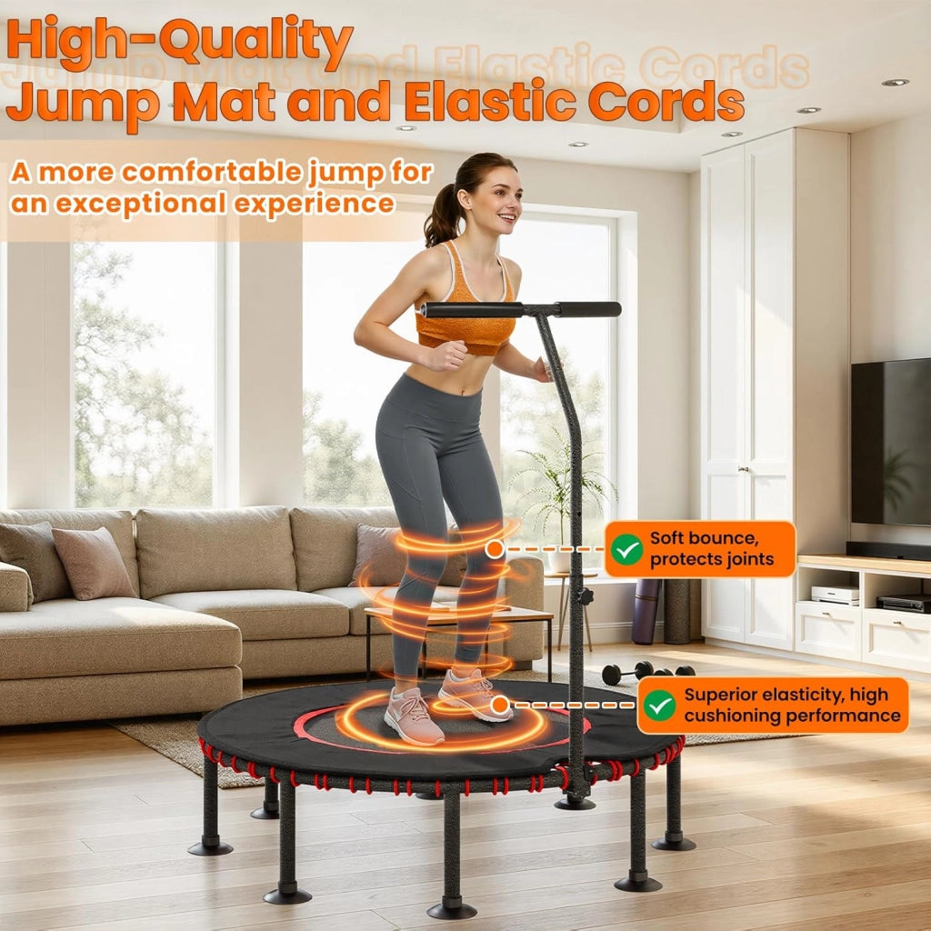 Trampolino Fitness da Interno | Copertura Protettiva Imbottita | Fino a 150 kg Capacità Carico | 3 Altezze Manubrio Regolabili | Senza Installazione | Bambini Adulti | Ø102 cm/122 cm | Casa