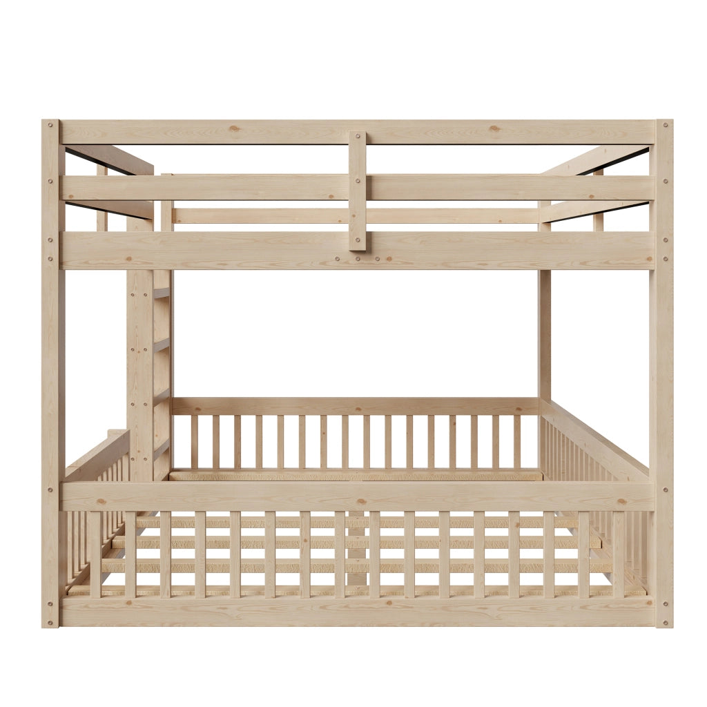 Letto a Castello 160x200 cm; Letto 2 Posti - Sponde di Sicurezza - in MDF e Legno Massiccio - Naturale