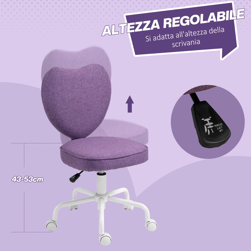 Sedia da Ufficio con Schienale a Cuore ¨C zephmum ¨C Tessuto Viola, 40x50x79-89cm