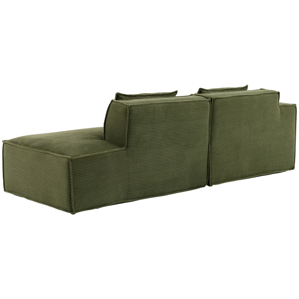 Divano compatto con cuscini e seduta elastica per piccoli spazi, design semplice in poliestere verde