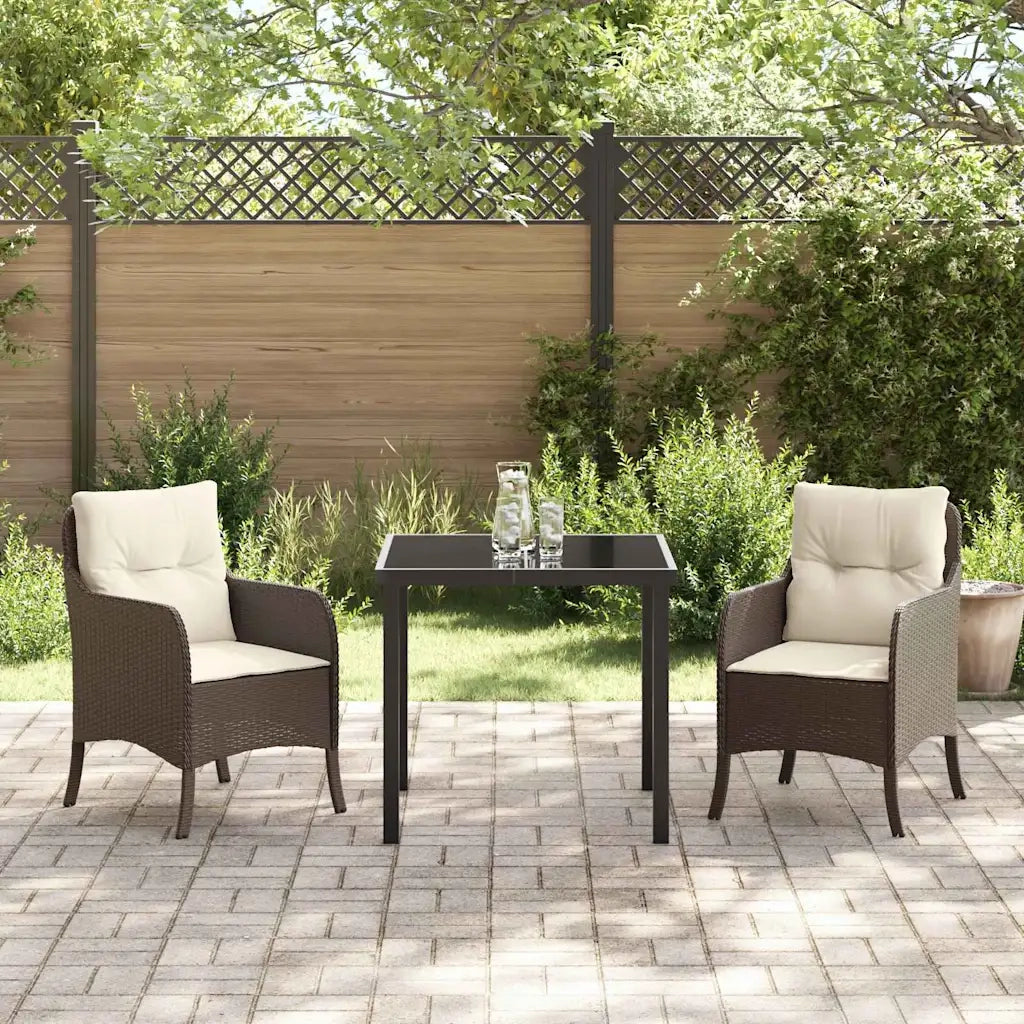 Set da Pranzo per Giardino con cuscino 3 pcs Marrone polyrattan 3380155