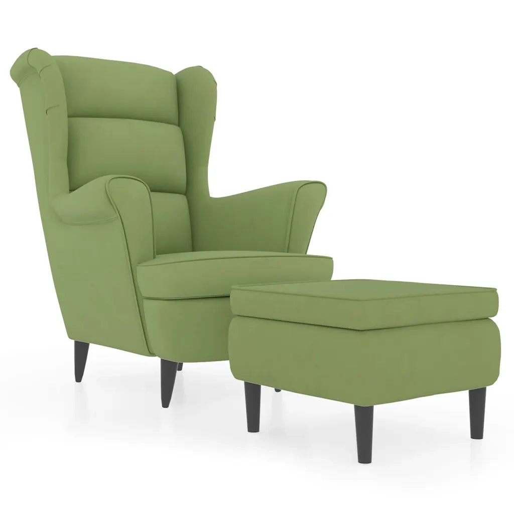 Divano Sedia-Poltrona Schienale ad Ala con Poggiapiedi Verde Chiaro Velluto