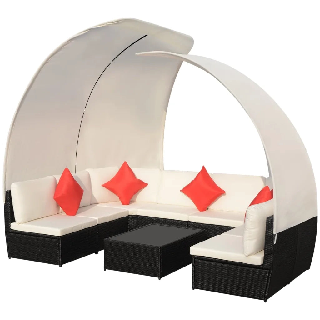 Set Divani da Giardino 9 pz con Tettuccio in Polyrattan Nero cod mxl 34853