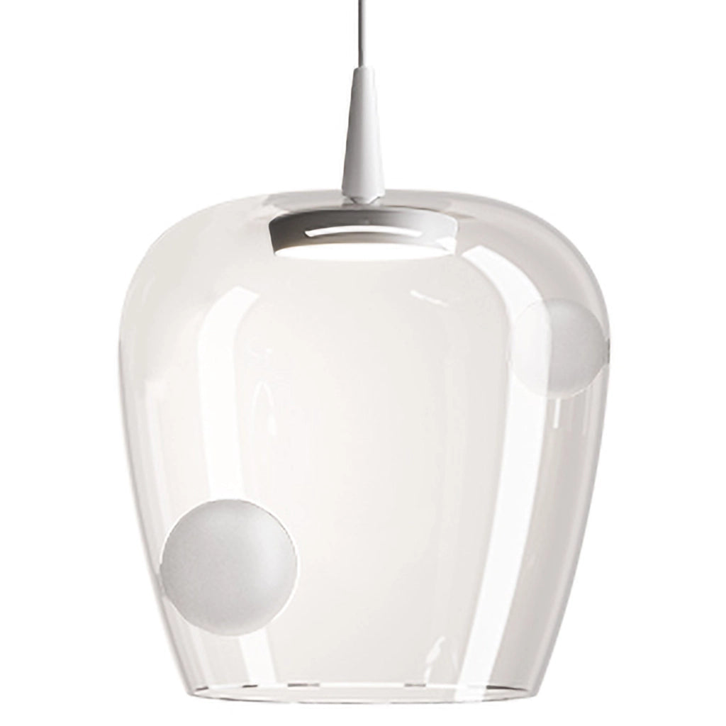 Zafferano Lampada a sospensione Bilia LED 230V, diffusore in vetro borosilicato soffiato bianco sabbiato, diametro 27 cm, design moderno 8W 2700K
