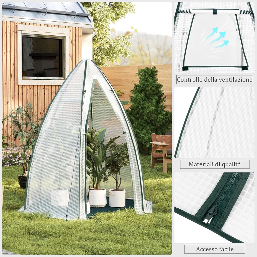 Serra, Tenda di Coltivazione, Mini Serra, 130gsm PE Isolante Piccola Serra Semi-Traslucida con Porte a Zip e Telo di Fondo per Giardino, Patio, Esterno, 160x160x180cm, Verde