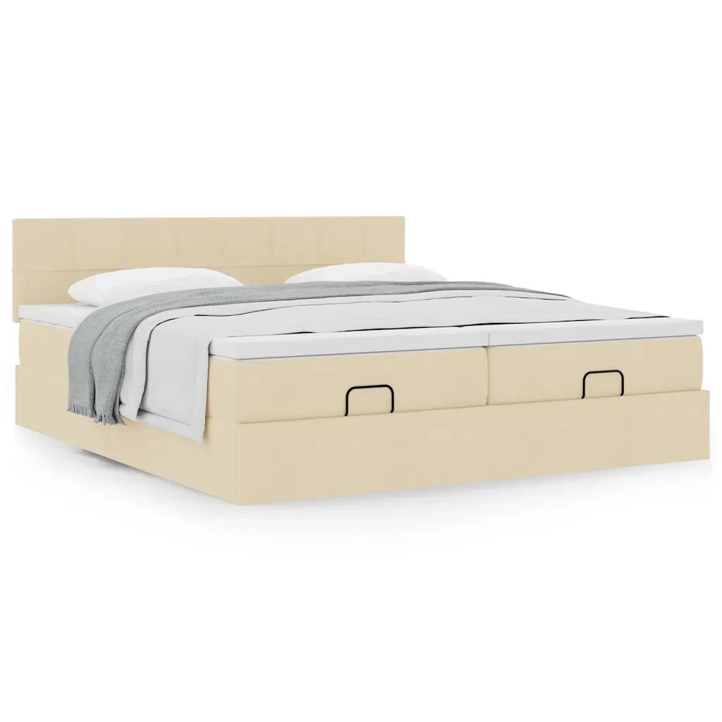 Struttura Letto Pouf con Materassi Crema 160x200 cm in Tessuto 3311992