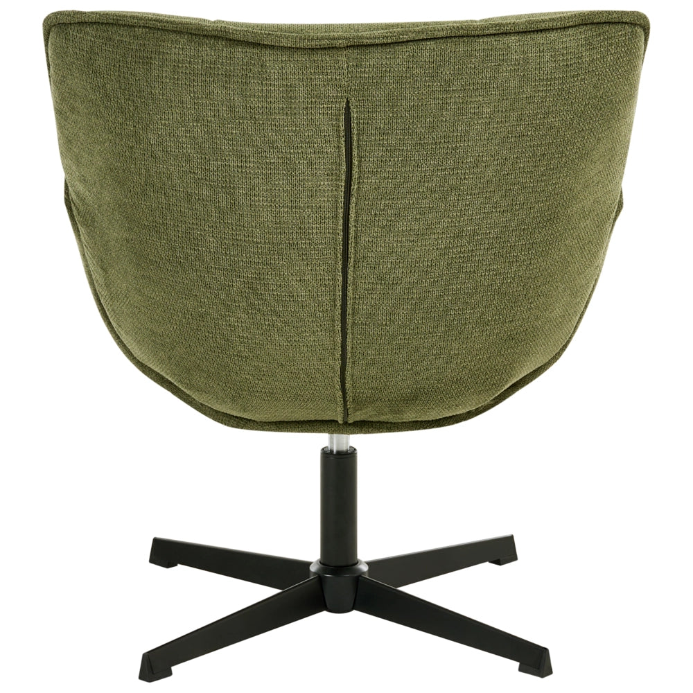 Poltrona Accent con rivestimento in poliestere verde girevole moderna seduta ampia design curvo retrò.