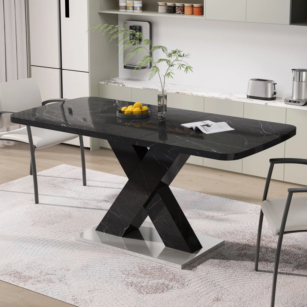 Tavolo allungabile rettangolare con piano in MDF e base in acciaio nero per sala da pranzo 120 × 80 × 76,5 cm