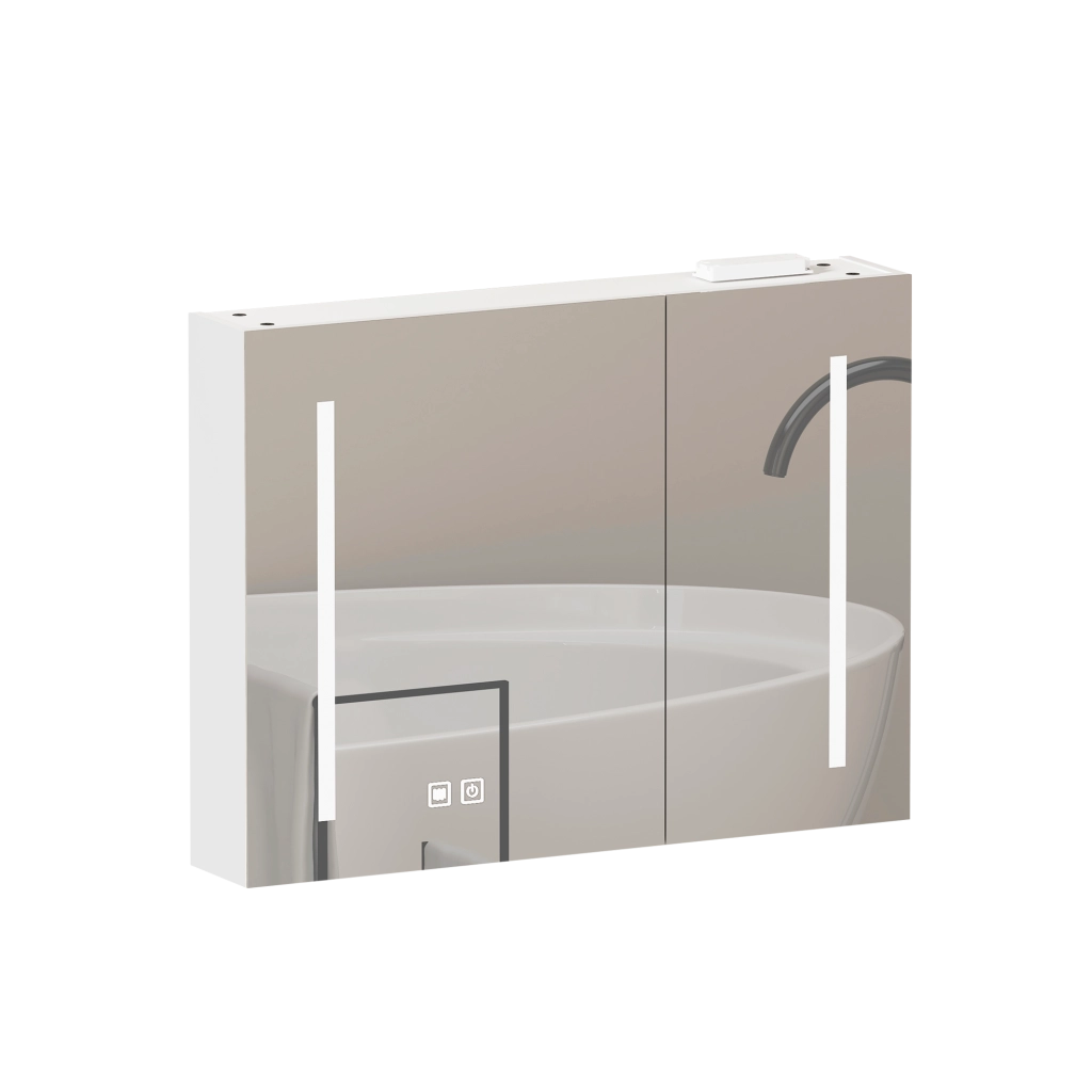 Armadietto Specchio LED con Ante ¨C MINIMAL ¨C Bagno, Rovere, Bianco