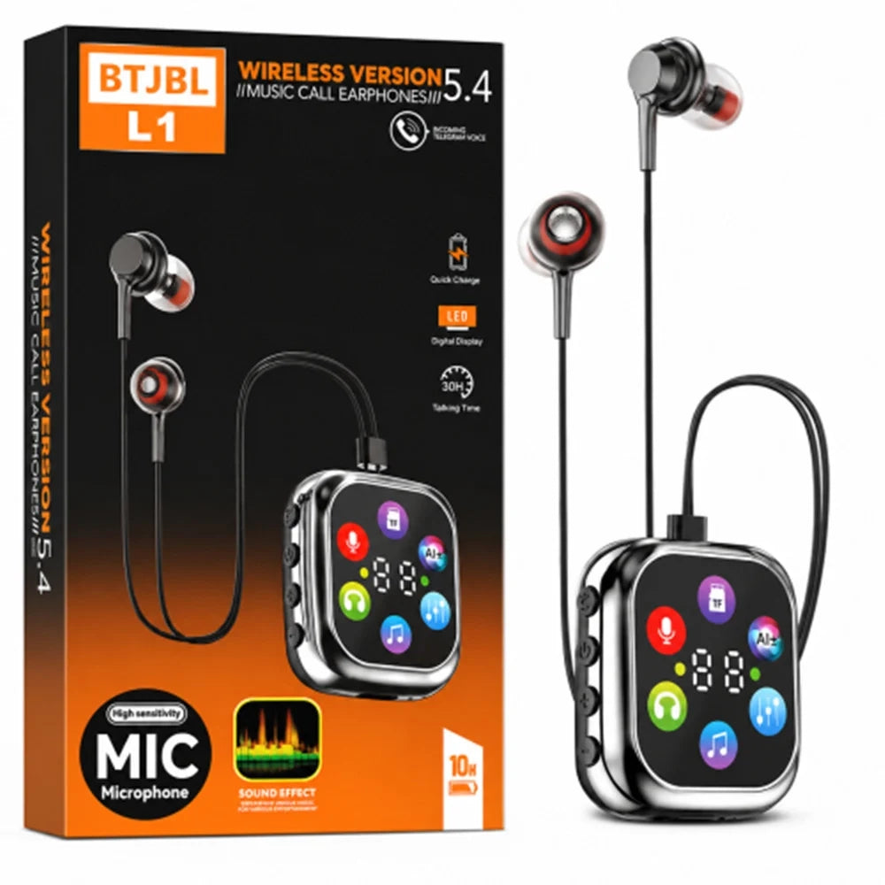 Trade Shop - Cuffie Auricolari Wireless Bluetooth 5.4 Btjbl L1 Con Display Digitale A Led Microfono -