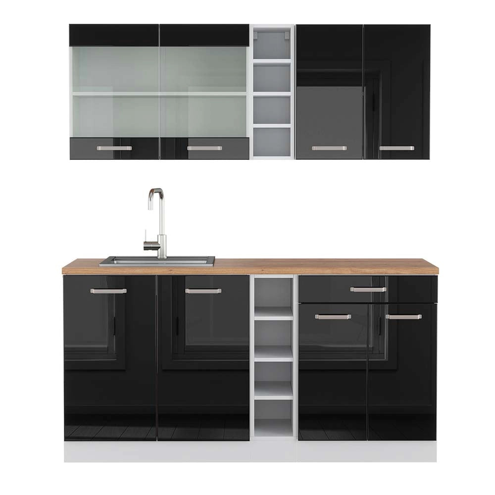 Vicco Cucina completa Nero lucido/bianco 160 cm , PL Rovere