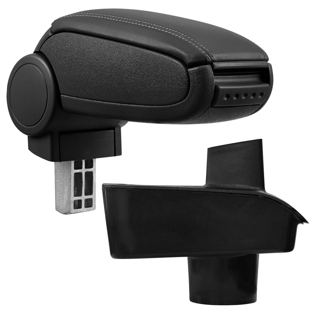 Bracciolo centrale per Ford Fiesta '09 con scomparto imbottito in similpelle nera con cuciture nere 03_0000447