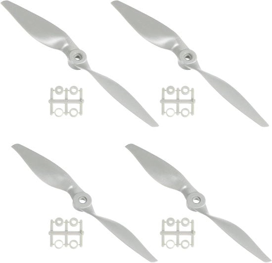 Set di eliche per aeromodelli elettrici, 4 pezzi, 2 lame grigie, 20x15,5 cm e 22,9x15,5 cm con anelli di adattamento.