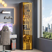 Vetrina con LED 1 anta 5 vani e ripiani regolabili in vetro temperato alluminio e MDF nero 30 × 30 × 160 cm