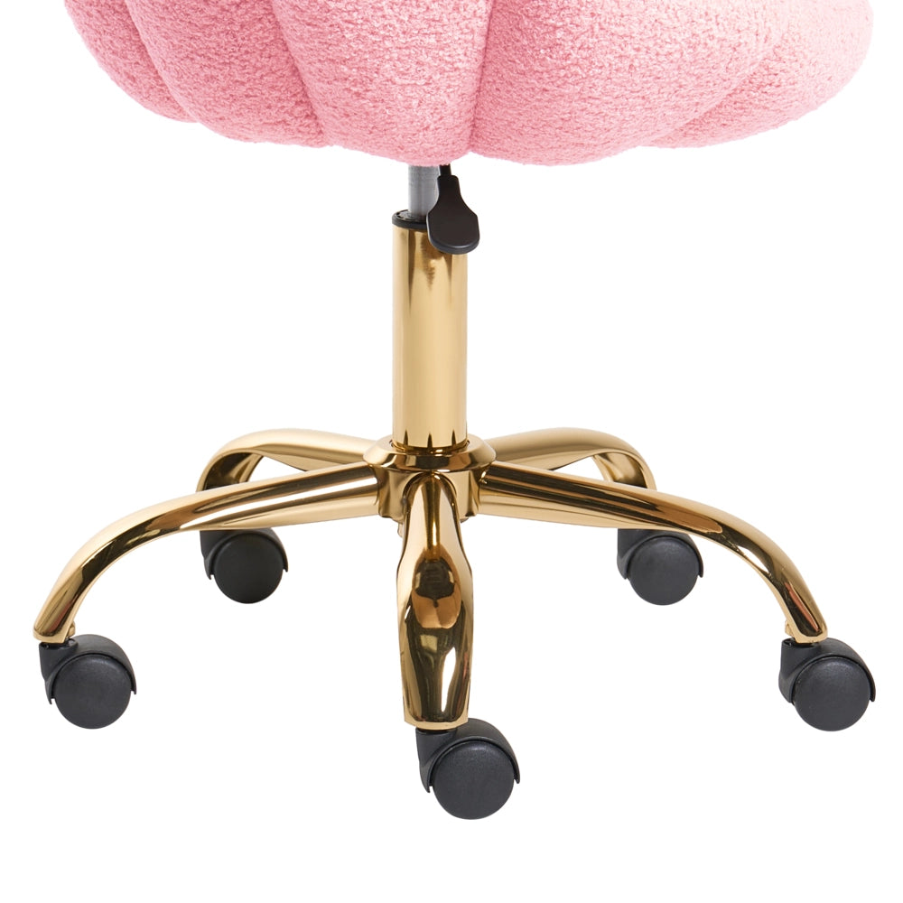 Elegante sedia da ufficio girevole in tessuto bouclè rosa con base regolabile in altezza Design moderno Home Office