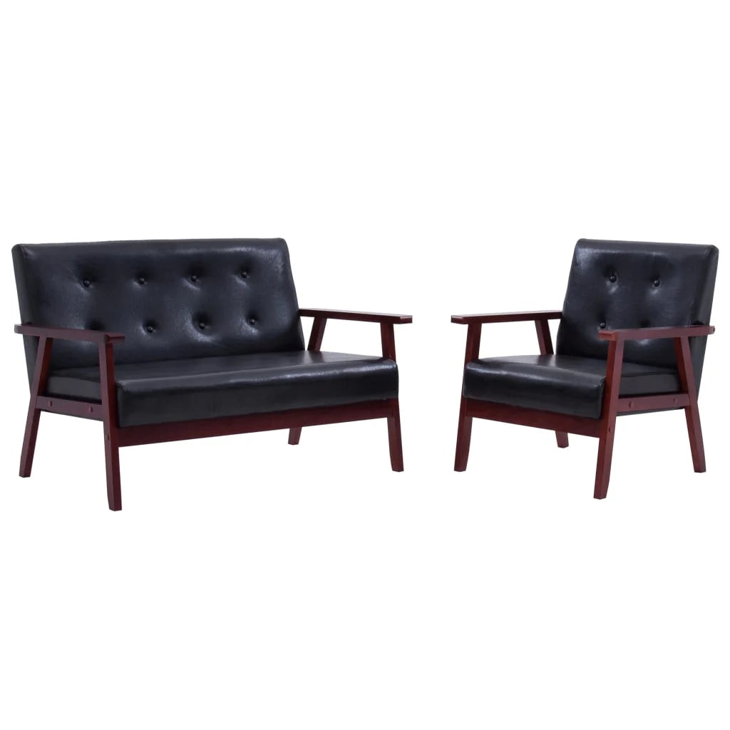 Set di divani in similpelle nera da 2 pezzi 02_0019641